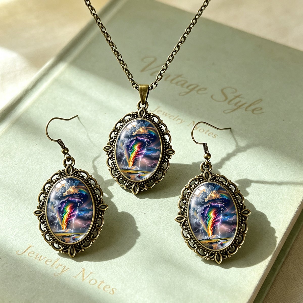 3pcs Colorful Tornado Lightning Landscape Necklace & Earrings Set